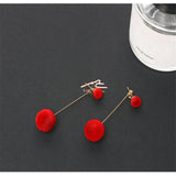 Women's Plush Ball Drop Earrings Fashion Elegant Red Black Pearl Long Earrings Wedding