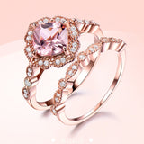 Morganite Engagement Ring Set 10K Rose Gold Women Wedding Jewelry