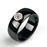 Womens White Ceramic Ring Black Exquisite Zircone Engagement Jewelry