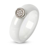Womens White Ceramic Ring Black Exquisite Zircone Engagement Jewelry