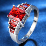 Natural Red AAA Cubic Zirconia Ring 925 Sterling Silver Women's Engagement Jewel