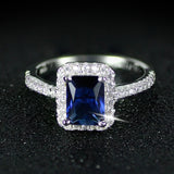 Blue Zircon Engagement Ring Silver Women promise Jewelry