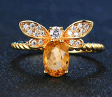Natural Oval Citrine Bee Wedding Ring Women Jewelry