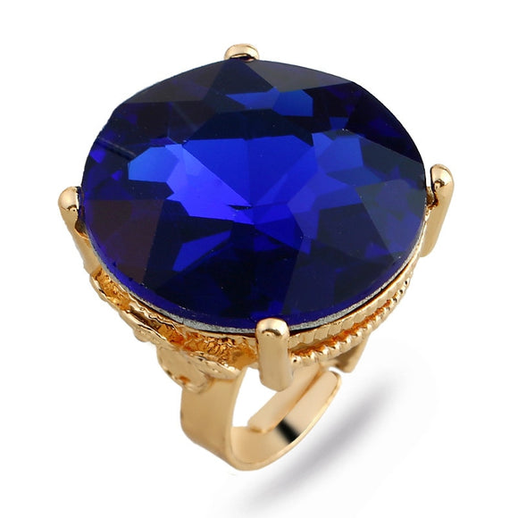 Luxury Blue Sapphire Ring 10K Yellow Gold for Women Jewelry
