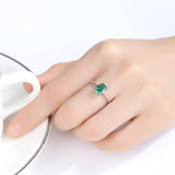 Natural Large Green Emerald Ring Wedding Real 925 Silver Sterling Women Jewelry