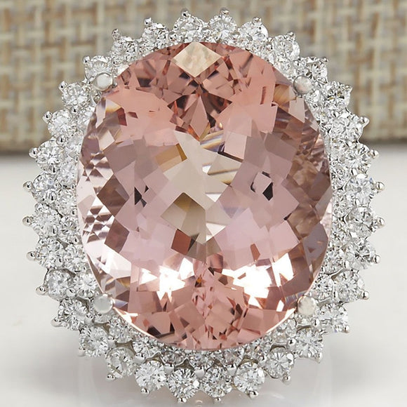 Princess Large oval Rose gemstone Ring 925 Sterling Silver women  jewellery