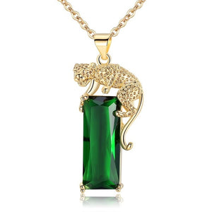 Genuine Emerald 14K Yellow Gold Animal Leopard Pendant Necklace for Women JewelryLuxury Emerald Leopard Pendant Necklace 14K Gold Women Jewelry