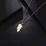 FEATHER PENDANT NECKLACE 14K YELLOW GOLD WOMEN ENGAGEMENT JEWELRY
