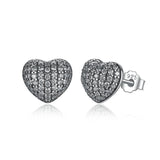 Luxury Silver Heart Stud Earrings Women Anniverssary Fine Jewelry