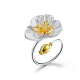Unique Flower Ring Blooming Poppies Silver Fine Jewelry for Women