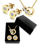 Luxury Gold Roman Numeral Stainless Steel Necklace Earring Jewelry Set Wedding For Women