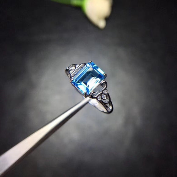Natural Blue Aquamarine Ring Gemstone Women Wedding Jewellery