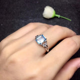 Natural Blue Aquamarine Ring Gemstone Women Wedding Jewellery