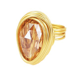 Big Champagne Zircon 10K Gold Ring Wire Helical For Women Jewelry