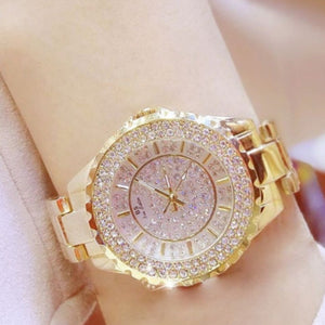 Luxury Sapphire Wrist Watche Clock 18K Yellow Gold Quartz Women Jewelry