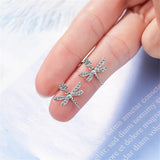 Crystal Dragonfly Stud Earrings 925 Sterling Silver Sweet Insect Jewelry