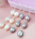 Natural Frishwater Pearl Earrings 925 Sterling Silver Women Jewelry